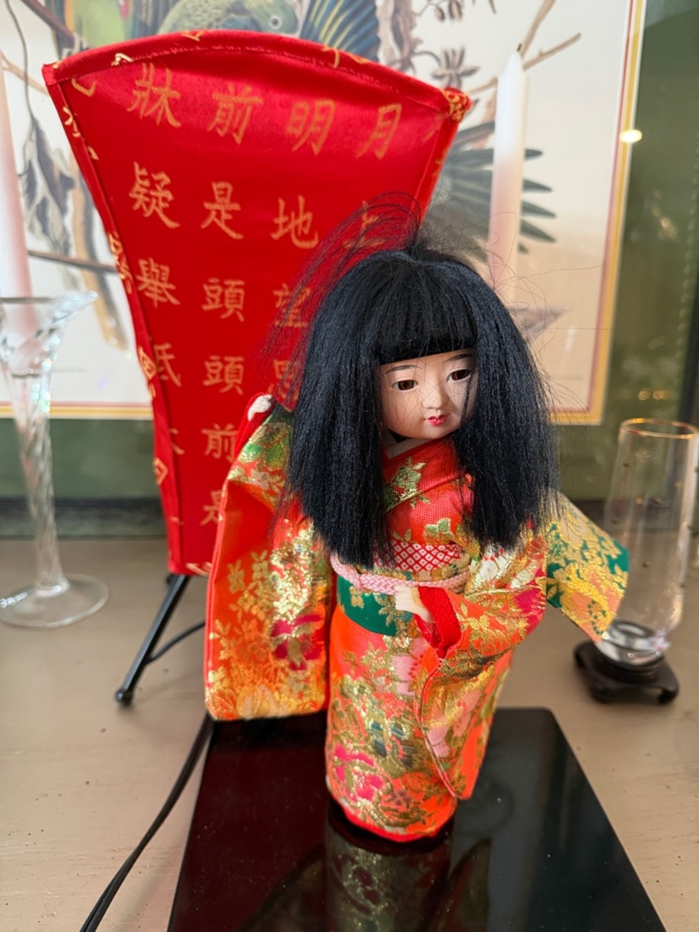 Japanese Ichimatsu Doll in Red and Gold Kimono